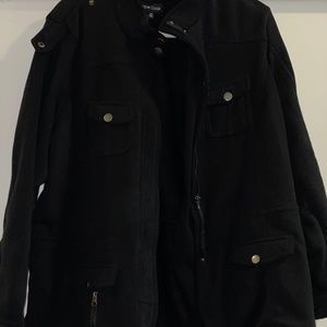 Black Plus Size Cotton Military Jacket